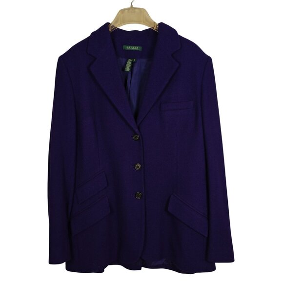 Vintage Lauren Ralph Lauren Wool Purple Blazer Jacket Size 16 Notched Lapel - Picture 1 of 10